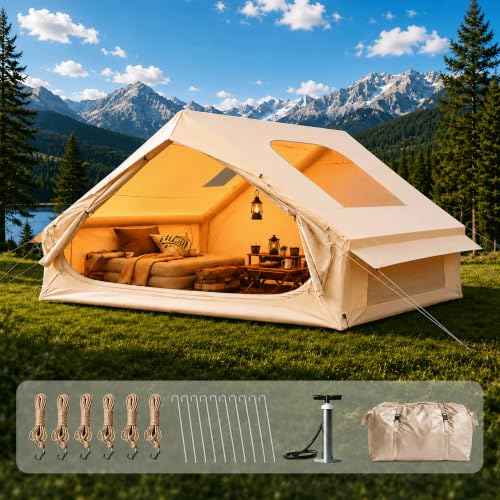 Carpa inflable para camping para 4-6 personas con claraboya y salida para estufa