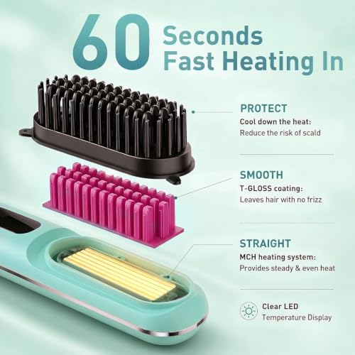 Image of Go Brush Pro Cordless Hair Straightener Brush (2026 Upgrade), Mini Portable Rechargeable Straightening Comb, 20s Fast Heat, 3 Temp Settings, Ionic & Ceramic Care, 4000mAh USB-C, Travel Friendly, Frizz-Free Styling