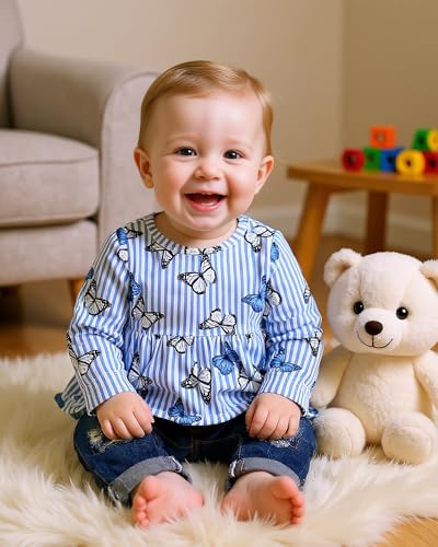 NZRVAWS Toddler Girl Clothes 3T 4T Baby Girl Outfit Fuffle Top Stripe Long Pant Fall Winter - Thumbnail 2