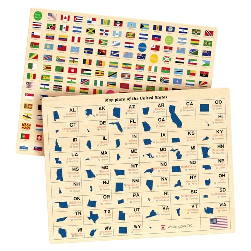 Wooden Floor Puzzles for Kids Ages 4-6: USA & World Maps
