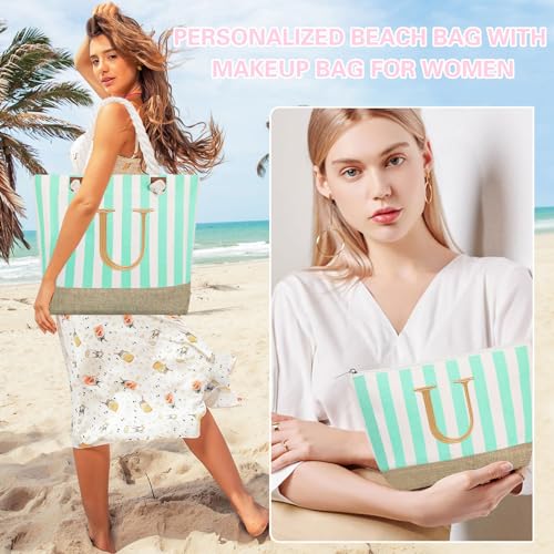 Image of GhvyenntteS Personalized Tote Bags for Women - Large Beach Bag & Makeup Bag, Birthday Gifts for Women Bridal Wife Mom Grandma Teacher Friend