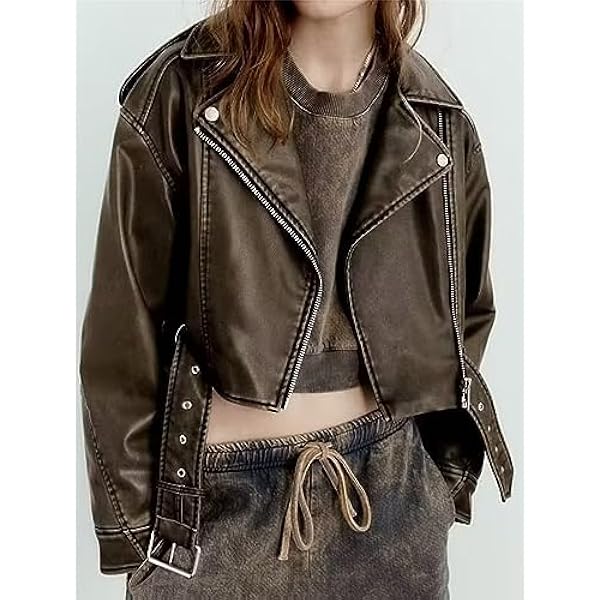 Adhdyuud Vrouwen motorfiets lederen jassen herfst vintage zakken ritsen slanke PU jas jas