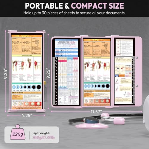 Image of Nursing Clipboard Foldable, Foldable Clip Board w /Nursing Edition Medical Charts,3 Layers Aluminum, Nurse Note w /Low Profile Clip&Pen Clip for Students, Nurses and Doctors, Baby Pink