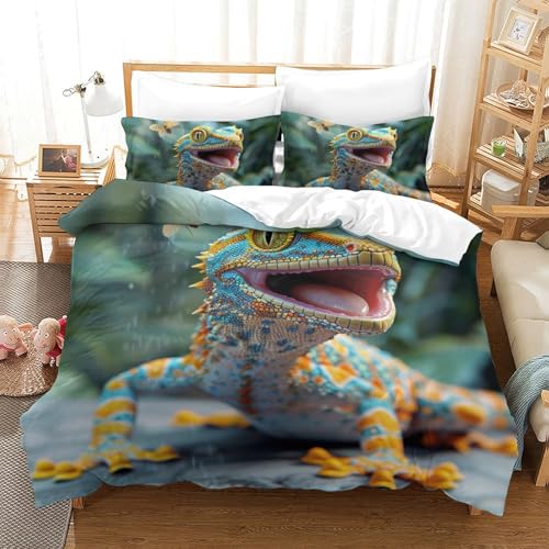 Parure housse de couette lézard 3D en microfibre premium pour lit double King - 2