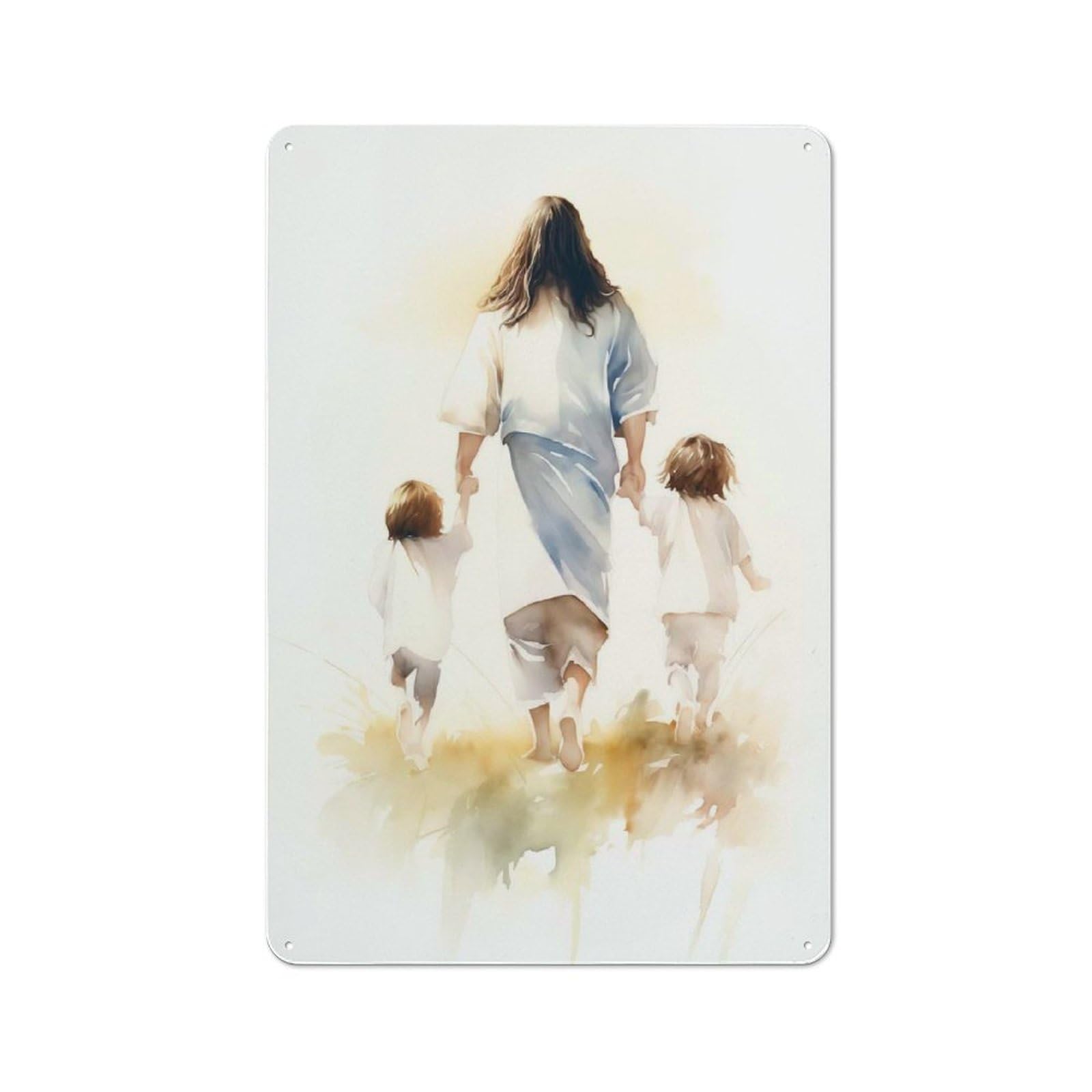 Junmoney Jesus Walking With Children Vintage Tin Sign 30X20cm With For Living Room Or Hallway, For Living Room Decor Lovers