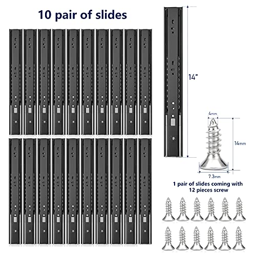 Image of Ravinte 14 Inch Soft Close Drawer Slides 10 Pairs 20 Pack Black Full Extension Ball Bearing Drawer Glide Side Mount
