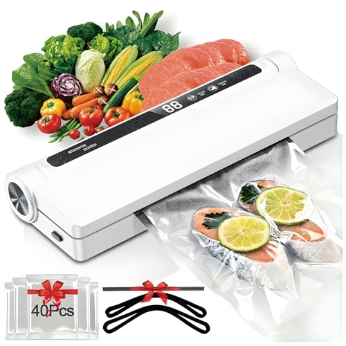 Vacuum Sealer for homeuse Automatic small vacuum sealer with 210mm extended seal with 40 Vacuum Bags+3 Sealing Strips Food Saver Vacuum Sealer Machine ABS Material for homeuse