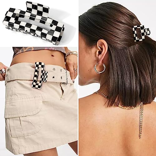 Pinzas para cabello a cuadros negras y blancas pack 4 pzas miniatura 5