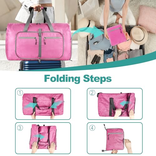 Dimayar Travel Duffle Bag for Men Women - Foldable Duffel Bag with Shoes Compartment - Overnight Bags Waterproof & Tear Resistant(115L,Pink) - Thumbnail 4