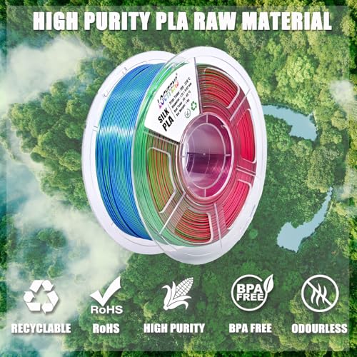 Image of PLA Filament 1.75mm, Silk Rainbow Color PLA Filament, Tri Color 3D Printer Filament Red Blue Green, Fit to AMS, 1kg /Spool