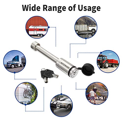 Metoware Trailer Hitch Lock, Stainless Steel Trailer Receiver Hitch Lock With 5/8" Dia 3-1/2” Locking Pin And 8 Anti-Rattle Rubber O-Rings Fits Class Iii Iv 2" And 2-1/2" Receiver (1 Pack) #TOP2