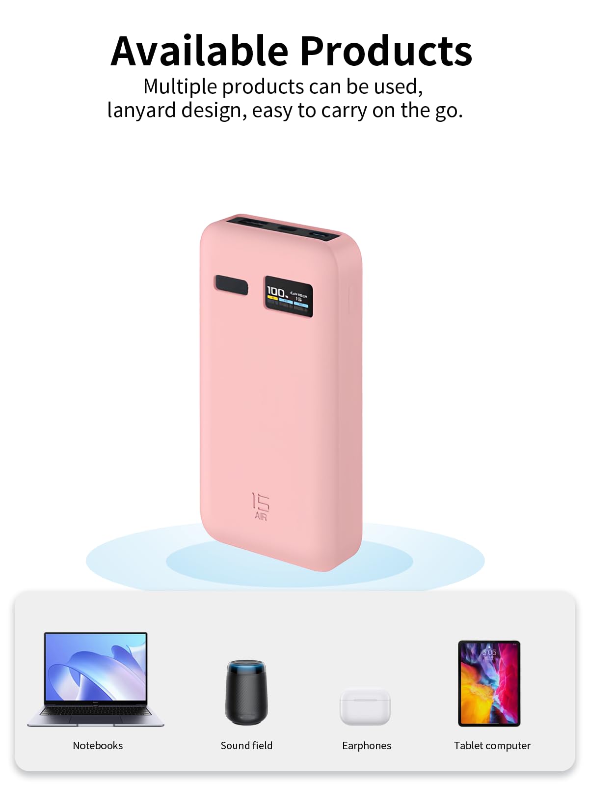 CUKTECH 15 Air Charger Power Bank 100 W, 15000 mAh, silikonowe etui – odporne na zarysowania, uderzenia, pyłoszczelne, przenośne, Slim Fit (różowe)