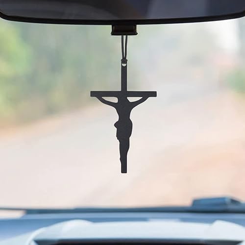 Accesorios para espejo retrovisor - Mini adornos colgantes - Colgante Christus, encanto para el auto - Pendientes que se balancean, negro (silusión