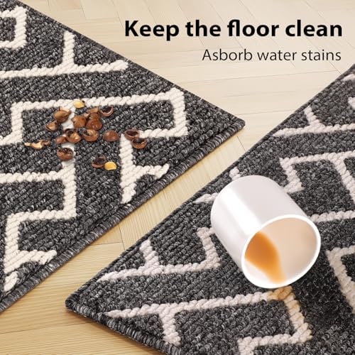Image of hicorfe Indoor Door Mat,Set of 2 Non Slip Welcome Mats for Floor,Comfort Washabe Carpet for Hallways Entryway Laundry Room(20 inchx32 inch+20 inchx59 inch,Dark Grey)