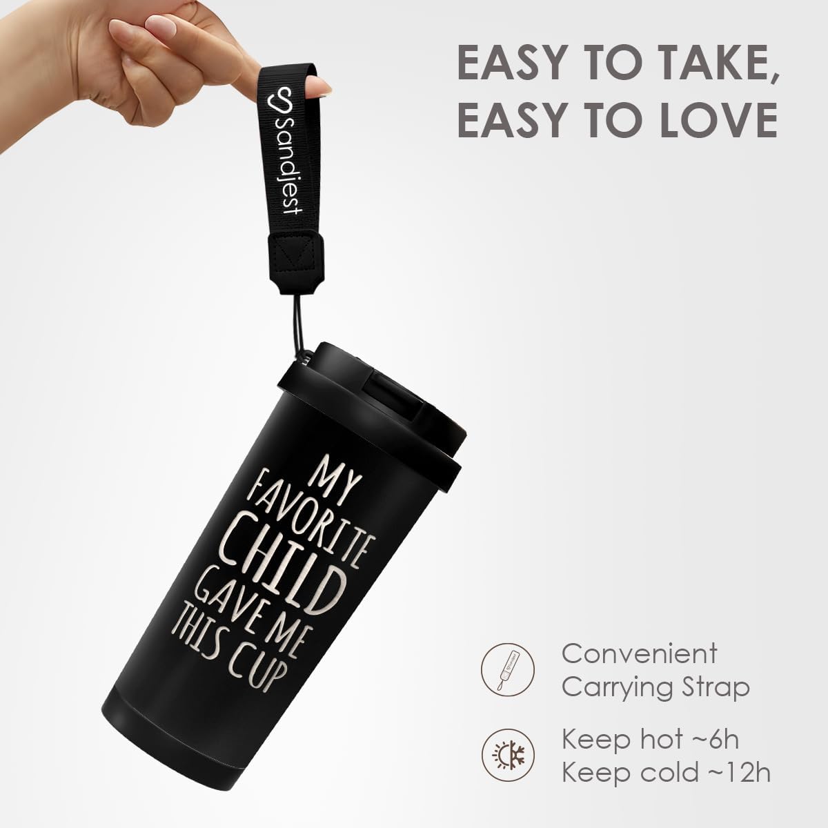 Gifts from Daughter Son - Stainless Steel 2-in-1 Lid Coffee Tumbler 18 oz, My Favorite Child Gave Me This Cup Insulated Travel Mug Gift for Dad Mom, Birthday, Christmas, Father's Day, Mother's Day - Image 4