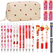Cute Strawberry School Supplies,Kawaii Stationery Birthday Christmas Gifts,Includes Erasers,Strawberry Mechanical Pencils,Lead Refills,Strawberry Pens,Pencil Holder,for Office School Supplies