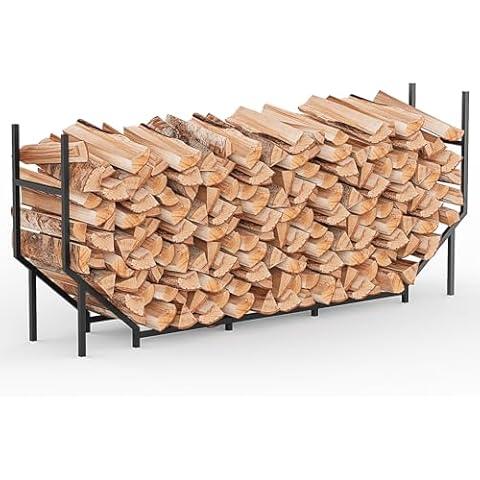 NOVIMANGO 6FT Firewood Rack Outdoor Indoor Wood Stand for Firewood Holder for Fireplace Wood Stacking Rack Lumber Storage Organizer Heavy Duty Patio Deck Logs Bracket Kit, Black Cover