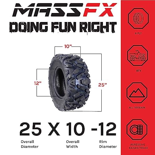 MASSFX 25x10-12 Rear Off-Road Tire for All-Terrain (ATV), Utility Task (UTV), & Side-by Side (SXS) Vehicles 25/10-12