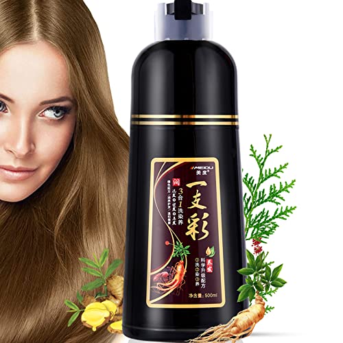 FONDIIA Herbal Brown Hair Color Shampoo 500ML 3-In-1 Hair Dye Shampoo Instant Hair Color for Gray Hair Coverage 5-Min Natural Hair Coloring