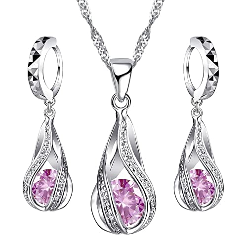 Crystalina Presentes para mulher, conjunto colar de prata mulher e brincos de mulher prata com pendente, jóias de mulher de prata S925 e zircões coloridos, presentes originais para mulher, Metal