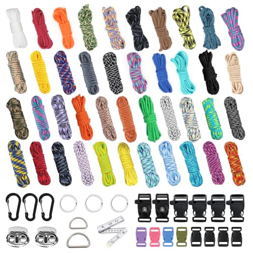 Peelanmall Paracord 550 Nylonseil, Paracord Seil 4mm, Multifarben Parachute Cord Bänder Kit, Paracords Armband, DIY Armbänder Bänder Set, für Schlüsselanhänger, Hundeleinen, Leinen (42 Farben)