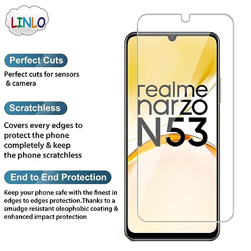 Image of Tempered Glass Screen Protector Compatible for Realme Narzo N53 with Full Screen Coverage; Except Edges and Easy Installation Kit(Transparent), Pack of 1