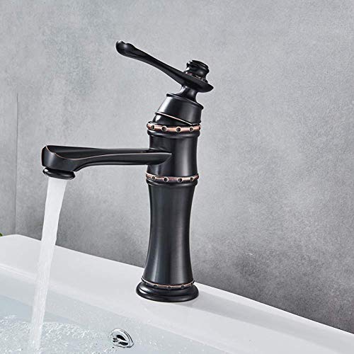 Hermanhao Grifo de baño de bronce frotado con aceite Lavabo de agua fría y caliente Grifo mezclador Grifo monomando Montaje en cubierta