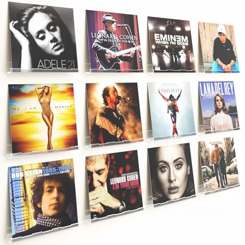 Optish 12 Pack Vinyl Wall Mount Shelf 12 Vinyl Record Holder Clear Record Shelf Display and Storage Acrylic Shelves for Wall Nursery Living Room Bedroom