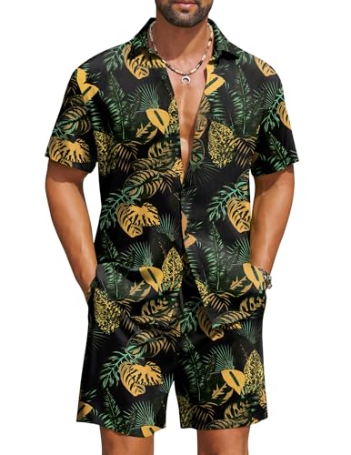 COOFANDY Men's Hawaiian Set Casual Floral Print Shirt Summer Shirt and Shorts Two Piece Outfits Sets...