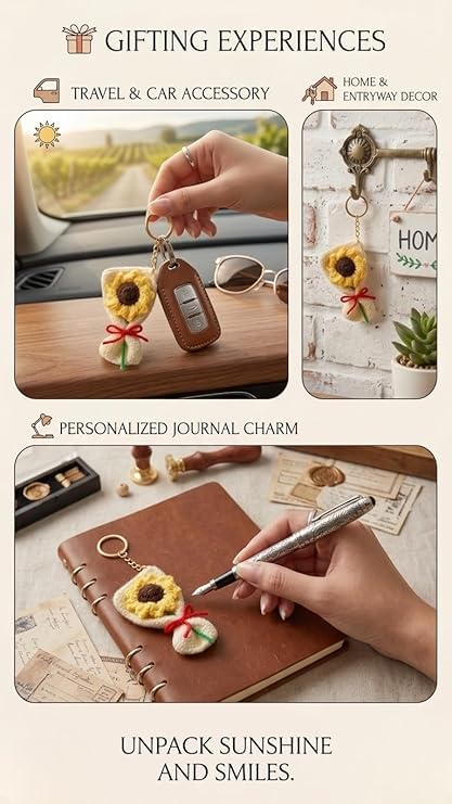 Image of Handmade Crochet Keychain Combo for Girls Women Cute Aesthetic Sunflower Strawberry Watermelon Daisy Knitted Keychain Bag Charm Purse Charm Car Key Ring Backpack Accessories Gift