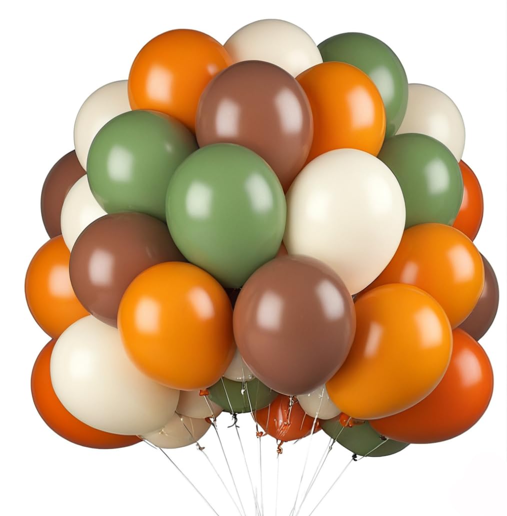 Sage Green Orange Balloons, 12 Inch 60 Pcs Olive Green Orange Brown Balloons Jungle Safari Green Latex Balloon Theme Party Decoration for Baby Shower Birthday Wild Woodland Garden Outdoor Party