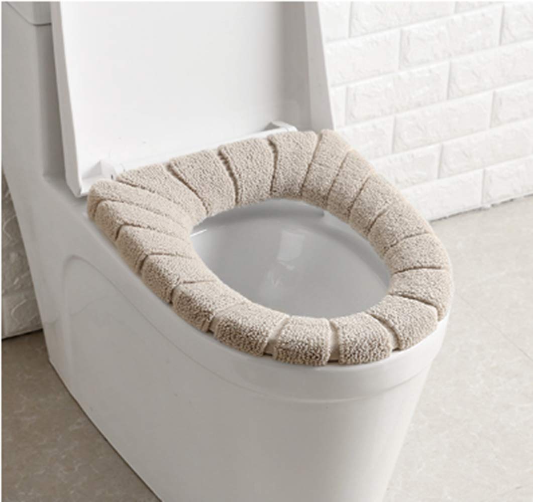 Dadaaa Beige Toilet Seat Cover Pads,Warmer Bathroom Toilet Seat Cushion Stretchable Washable (Beige)