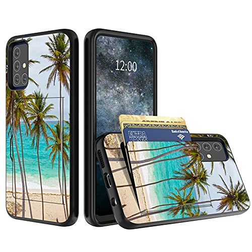 Galaxy A71 5G Case (Not for 4G),for Samsung A71 5G Wallet Case with Card Holder,Dual Layer Hybrid Shockproof Hidden Credit Card Slot Flip Case for Samsung Galaxy A71 5G,Tropical Palm Tree On Beach