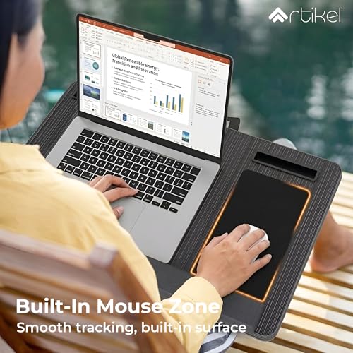 Image of Artikel Lap Desk Pillow for Laptop - Fits Up to 17 inch Laptop Portable Bed Desk Tray Built-in Mouse pad& Wrist Support-Wooden Lapdesk for Work from Home & Study with Cushion (Black)