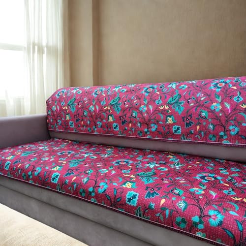 Image of Homerz Premium 6 (3+2+1) Seater Velvet Sofa Panel Cover with Digital Prints | Anti-Slip Backing (Lalbagh, 6 (3+2+1) Seater with Back)