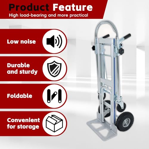 Carretilla plegable 2 en 1 capacidad 1000 lb, ruedas inflables 10 pulg miniatura 4