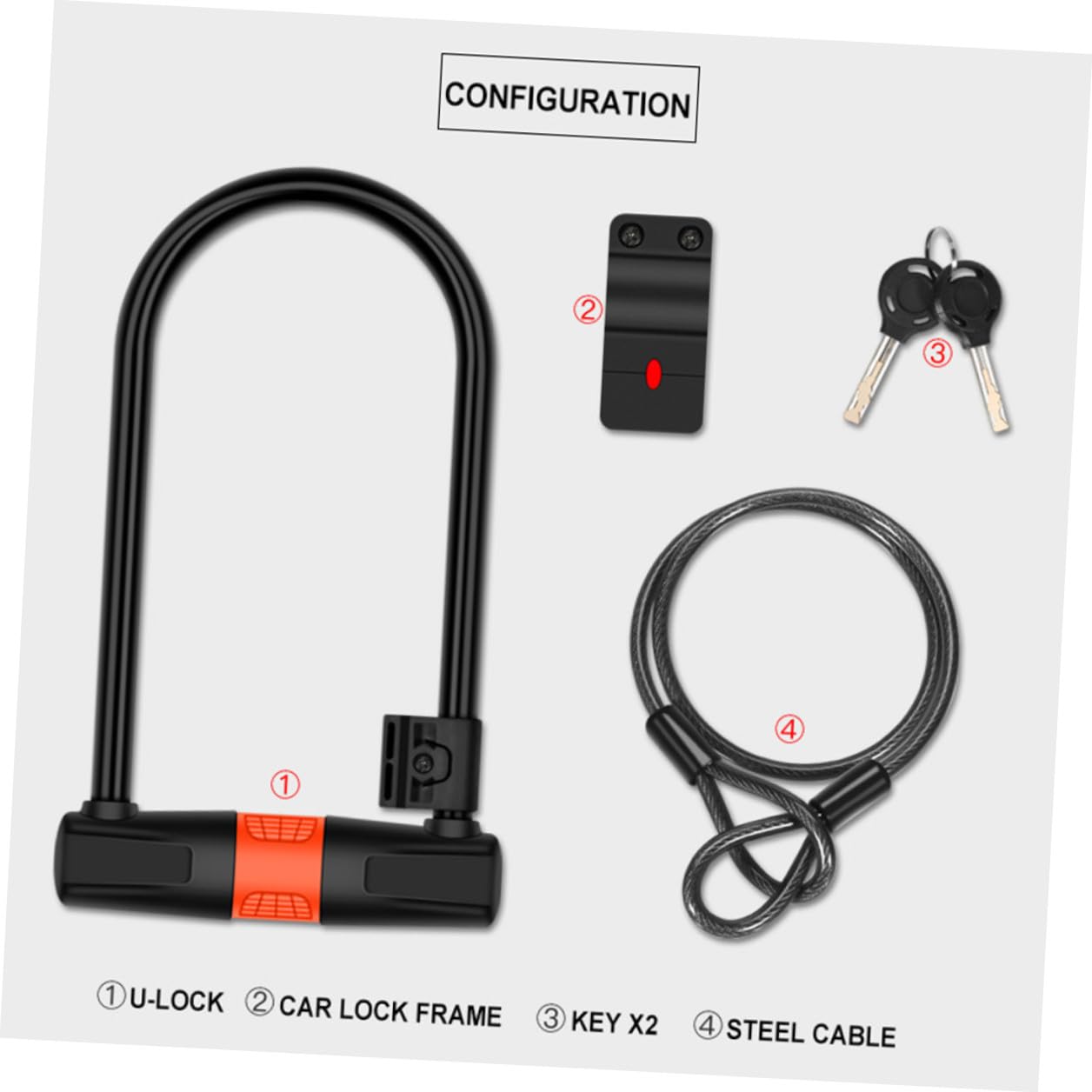 VICASKY Lucchetto Catena Antifurto per Bici Moto Cavo in Acciaio Legato Chiave Accessori per Mountain Bike Biciclette Elettriche Nero Arancione