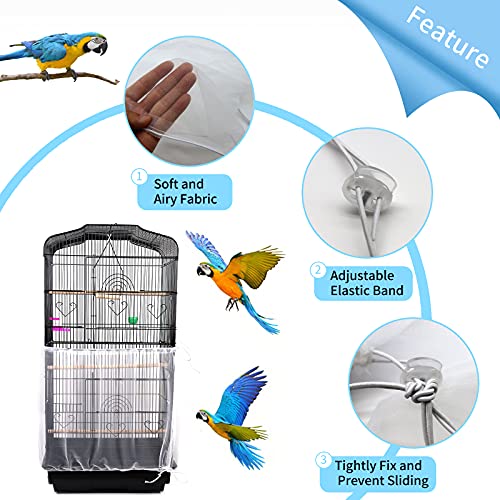 Daoeny Universal Bird Cage Cover, Adjustable Parrot Nylon Airy Soft Mesh Net, Seed Feather Catcher, Birdcage Cover Skirt Sheer Guard for Parakeet Macaw Round Square Cages (White) - Thumbnail 4