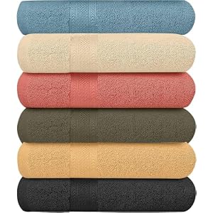 KAHAF COLLECTION 6 Pack Bath Towels Set (27 x 54 Inches) 100% Ring Spun Cotton, Lightweight, Quick Dry, Highly Absorbent Towels Multicolor, (27×54) Inches