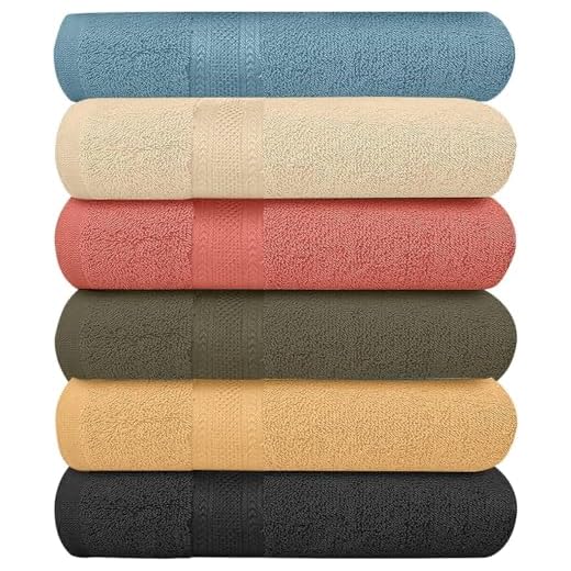 KAHAF COLLECTION 6 Pack Bath Towels Set (27 x 54 Inches) 100% Ring Spun Cotton, Lightweight, Quick Dry, Highly Absorbent Towels Multicolor, (27x54) Inches