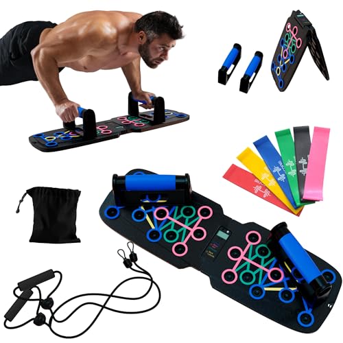 Clikshop Push Up Board – Foldable Push Up Bar System with Resistance Bands | Perfect Pushups for Men | Portable Pushup Board & Calisthenics Equipment for Strength Training at Home or Gym
