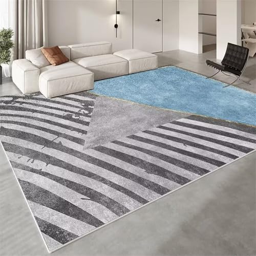 WBDYMX Alfombra Lavable Alfombras Infantiles Grandes alfombras Bebe Alfombra a Rayas Moderna Azul Grigio 140x160CM Alfombra Antideslizante Alfombra para Niños