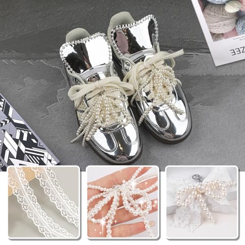 Draupnir 8 Pcs Pearls Lace Bow Shoe Charms For Sneakers Decorations Bowknot Buckle Pearl Beaded Chain Coquette Aesthetic DIY Shoe Lace Sneakers Accessories For Women Jewelry Keychain Bag Car Charms - Thumbnail 5