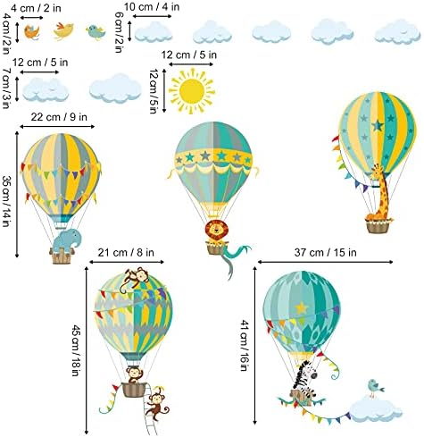 decalmile Animals in Hot Air Balloons Wall Stickers Giraffe Monkey Elephant Wall Decals Baby Nursery Kids Bedroom Living Room Wall Decor