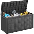 NUNU LAB 100 Gallon Large Waterproof Resin Deck Box, Lockable Outdoor Storage Box with Gas Lift, Patio Cushions, Garden Tools, Pool Supplies, Indoor Outdoor Storage Container, Black