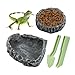 Reptile Bowls, 2 Pcs Reptile Feeding Dish with Clamp & Shovel, Resin Rock Reptile Water & Food Bowls, Amphibian Reptile Feeding Terrarium Bowls for Gecko Lizard Spider Scorpion Chameleon
