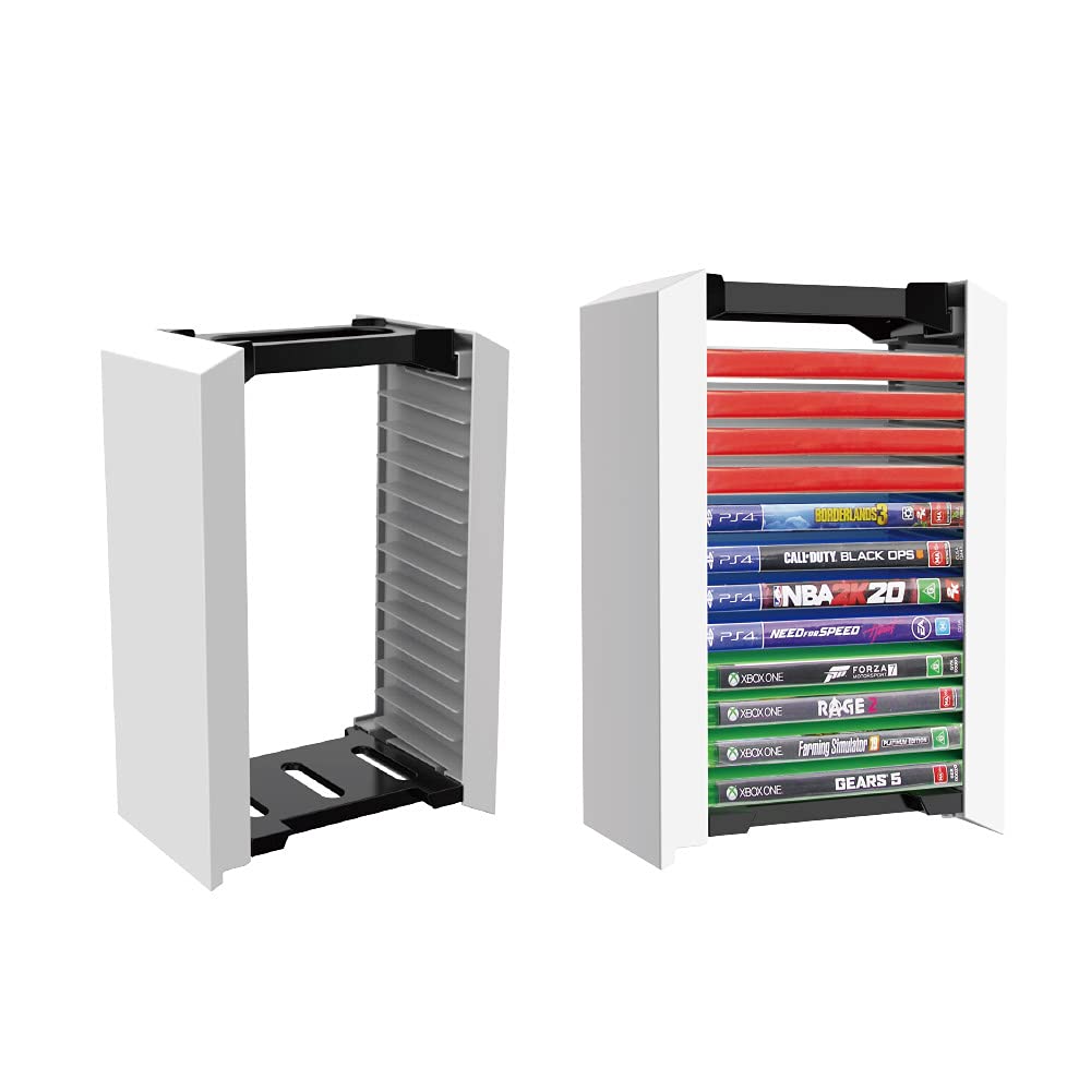 New World Game Storage Tower Stand for PS5/ PS4/ Xbox Series S & X/Xbox, Universal Video Games Discs Organizers, Video Game Disc CD Storage stand for 12 Disc-image-21