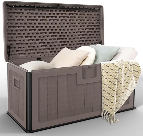 Outdoor Storage Deck Box 100 Gallon, UV Resistant & Waterproof De...