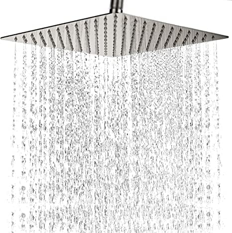 PESCA Stainless Steel 304 SQUARE ULTRA SLIM Rainfall Shower 12 Inch Ultra Slim With 18” Rectangle Shower Arm Chrome Finish