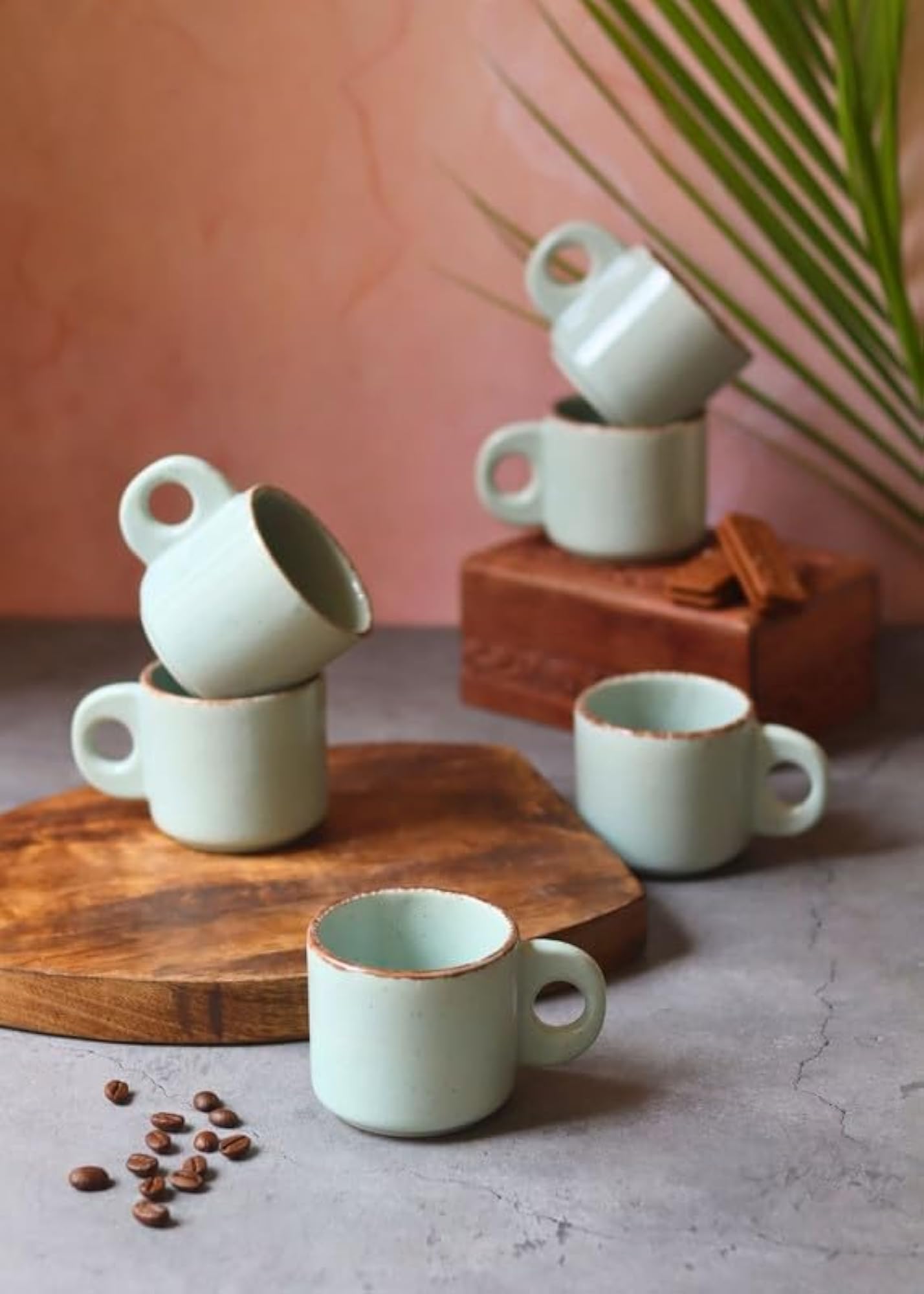 Mint Green Tea Cups, Set of 6, Elegant Design